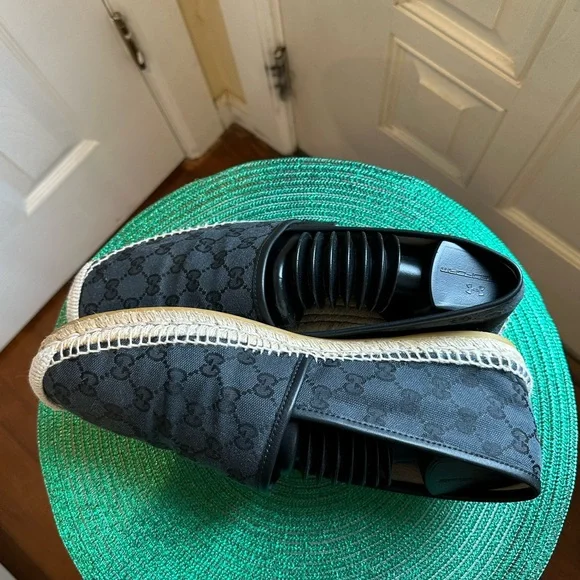 Gucci Men’s GG Canvas Leather Espadrilles Navy Made in Spain Excellent Condition